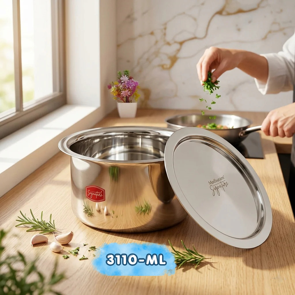 AM7599 Madhuram Signature 3110ml Stainless Steel Deep Tope with Lid (11x19x19 cm)