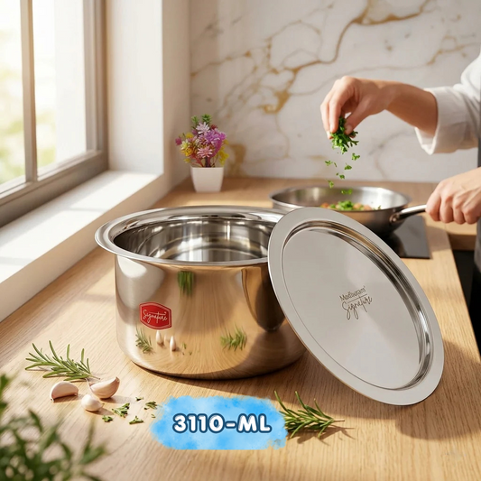 AM7599 Madhuram Signature 3110ml Stainless Steel Deep Tope with Lid (11x19x19 cm)