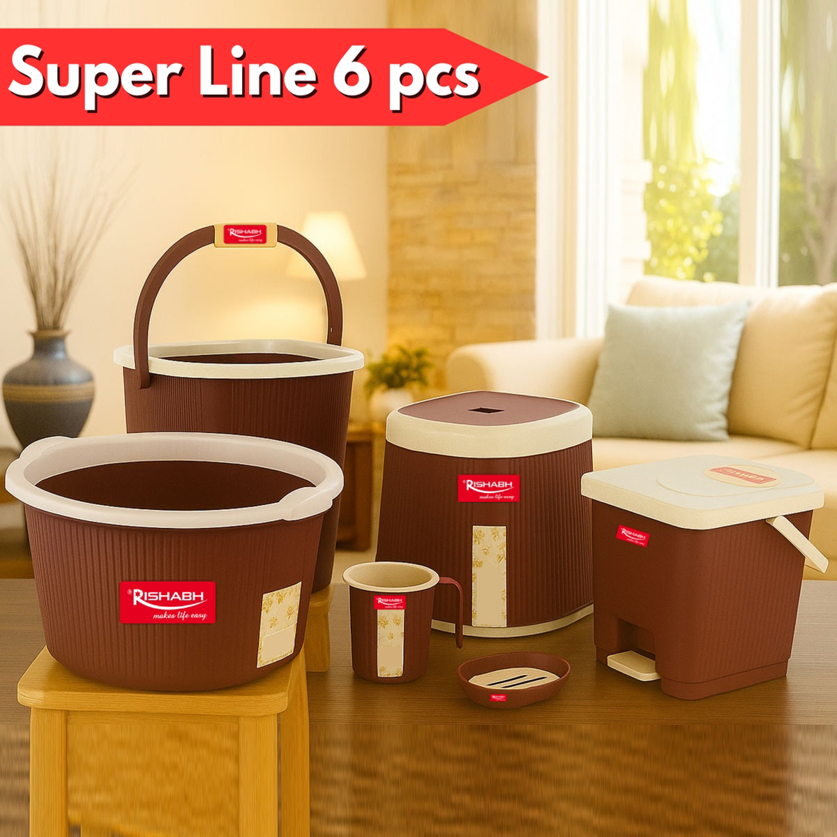 AM6225 Rishabh Super Line 6-Piece Multipurpose Bathroom Set