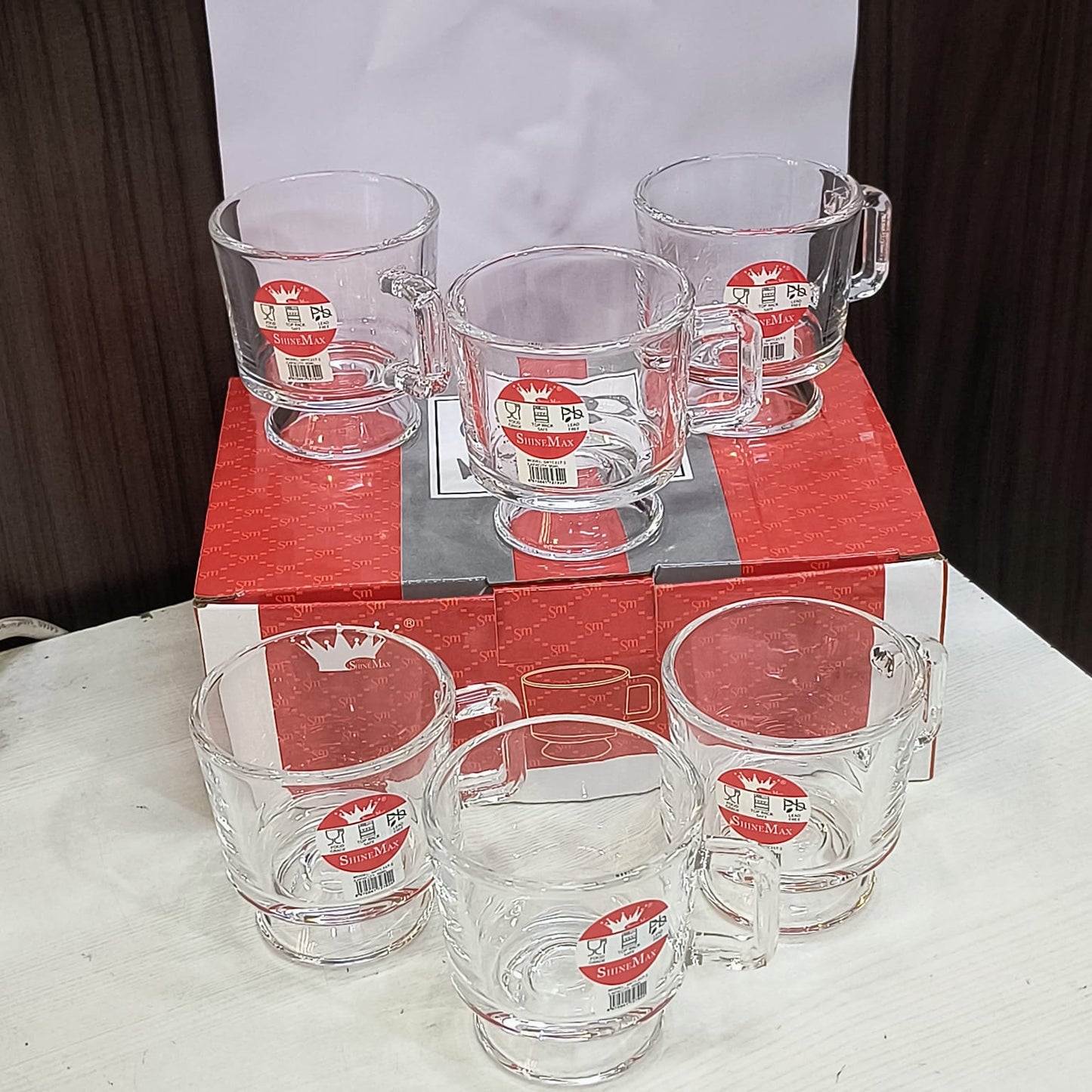 AM5379 Shine Max 6pc 80ml Coffee or Tea Cup Round Set Made of Glass