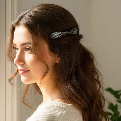 AM6395 Sleek Black & Grey Snakeskin Patterned Hair Barrette / Clip