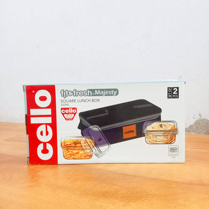 AM5456 Cello Majesty Square Glass Lunch Box 320ml x 2 N with Horizontal Jacket (Pack of 2Pc)