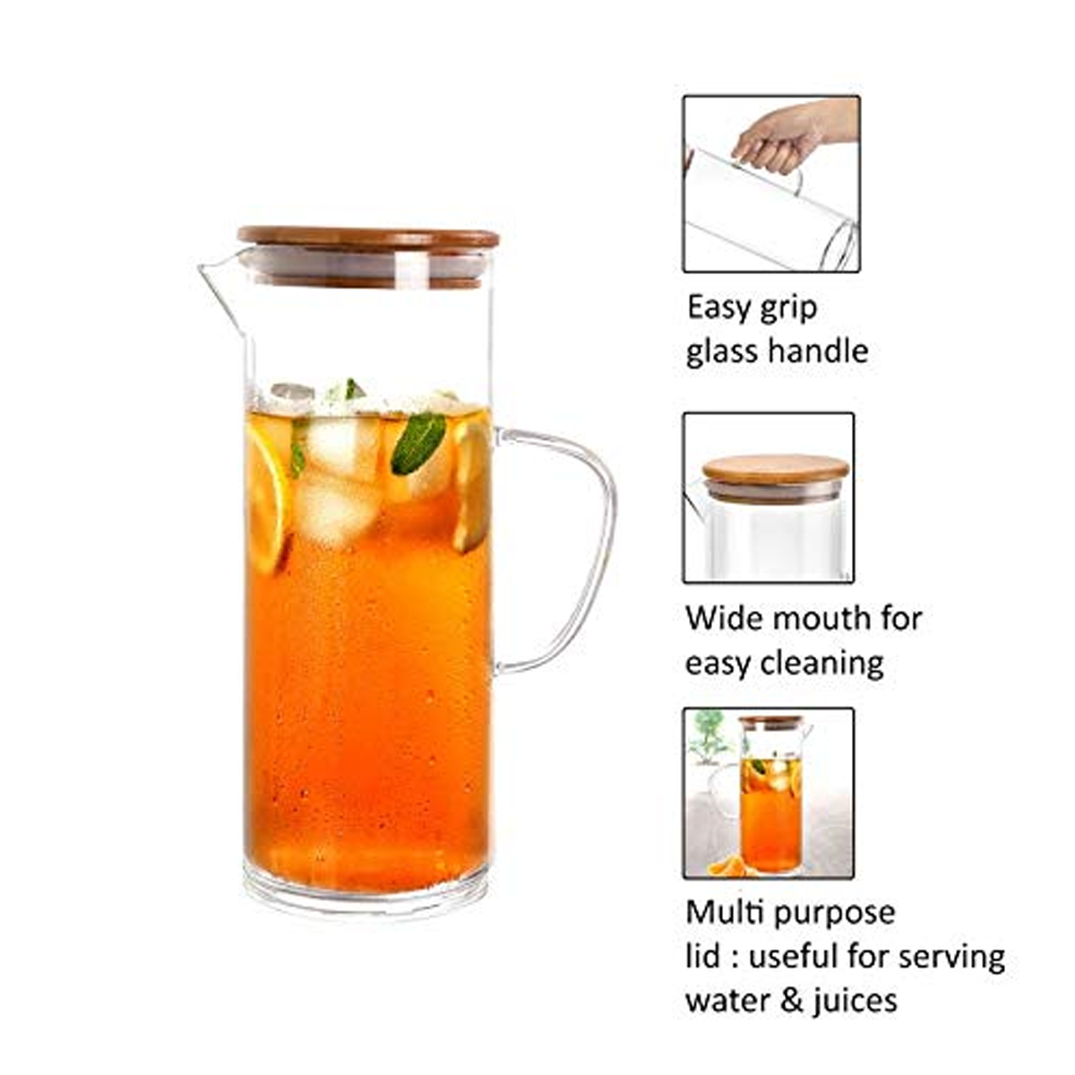AM0664 Cello Woody Borosilicate Glass Jug, 1000ml, Clear