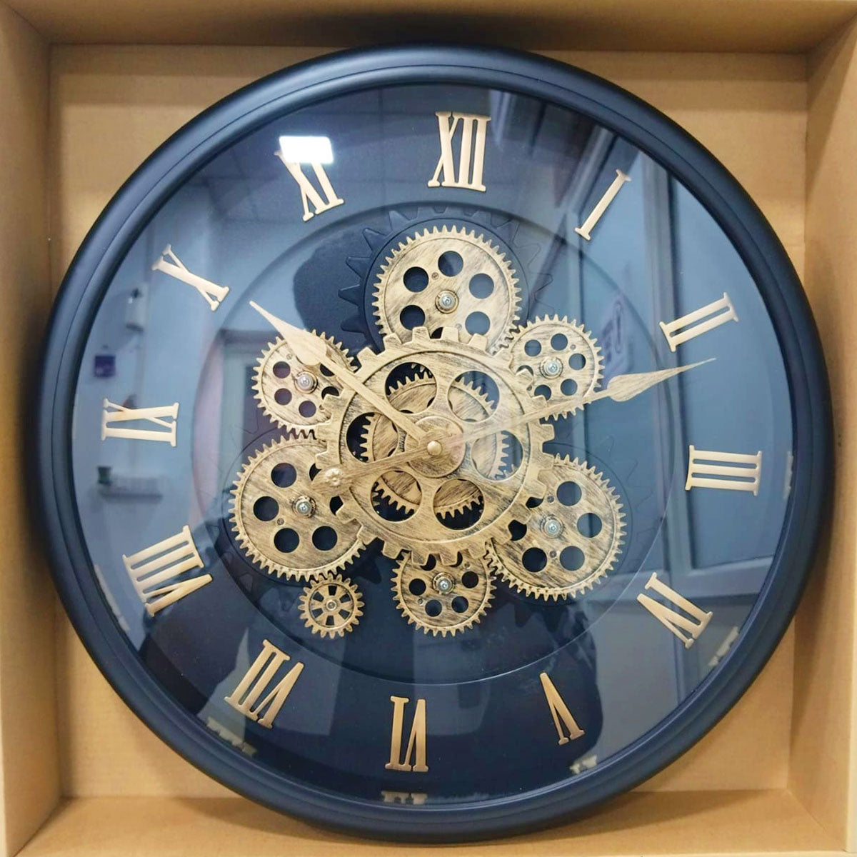 AM6250 Vintage Oversized Modern Rustic Black Wall Clock with Moving Gears Steampunk Clocks