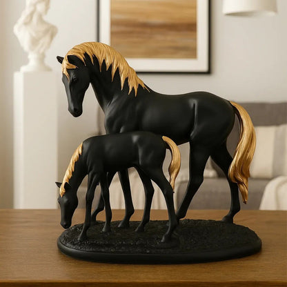 AM5369 Premium Imported White Horse and Baby with Golden Hair Showpiece