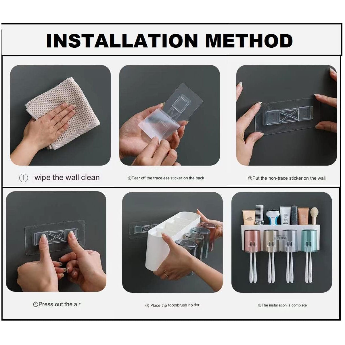 AM6481 3 Glass Toothbrush Holder with Dual Cups and Organizer