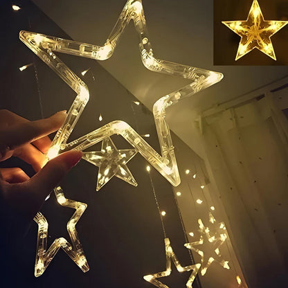 Di0061 12 Stars LED Curtain String Lights with Flashing Modes - 6x6 (Warm)