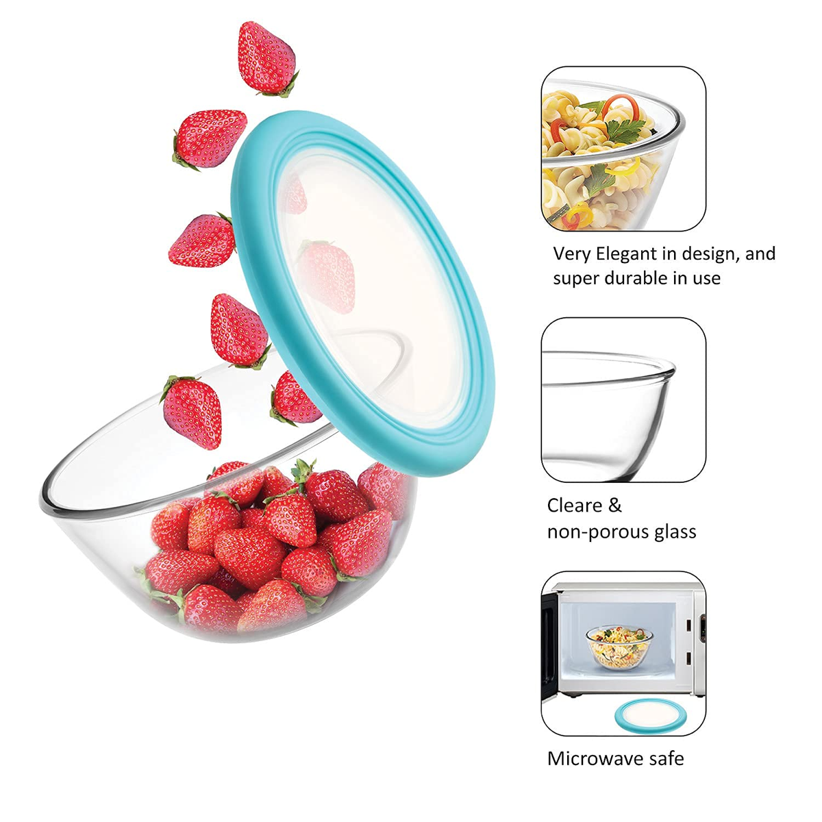 AM0648 CELLO Ornella Toughened Glass Mixing Bowl with Premium Lid | Microwave Safe & Dishwasher Safe | 500ml, Set of 1