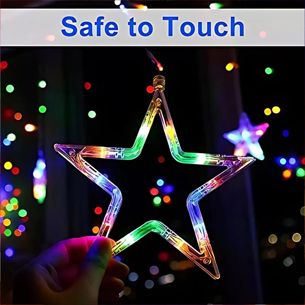 Di0063 12 Stars LED Curtain String Lights with Flashing Modes -  6x6 (Rgrb)