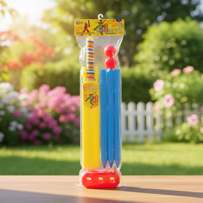 AM6515 Plastic Cricket Set for Kids - No.3 (Bat, 2 Balls, 3 Wickets, Stand Base) - Ages 4+