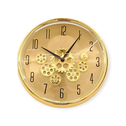 AM5947 The Moving Hour Luxury Designer Analog Gold Wall Clock with Moving Gear Mechanism