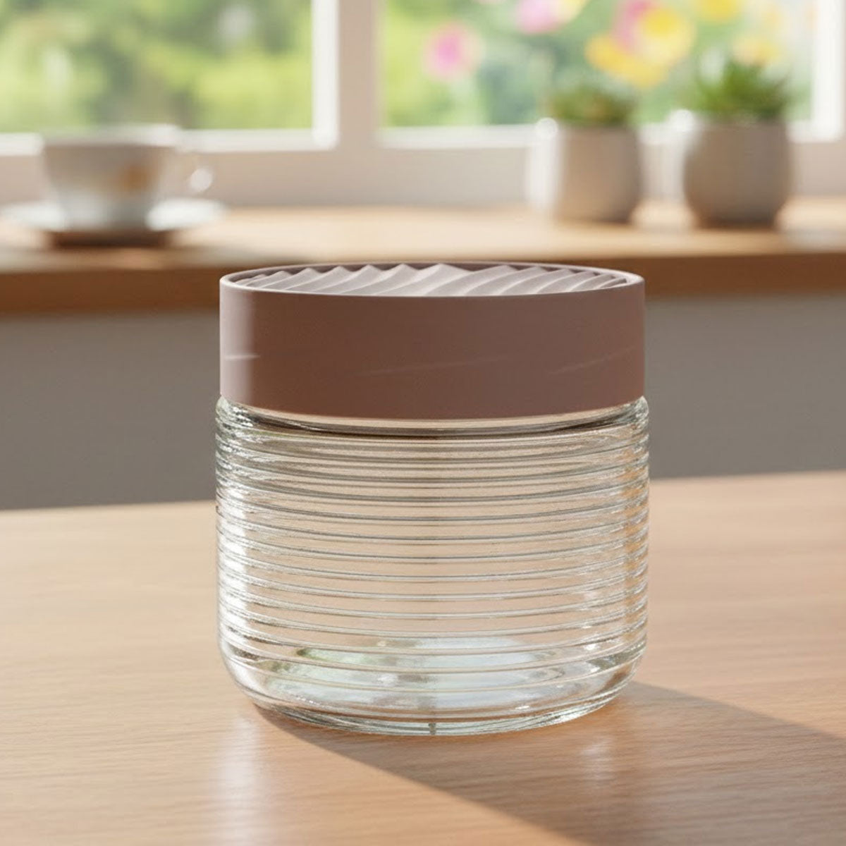 TM0074 Mix Design Spectra Exclusive Ribbed Glass Storage Jar with Airtight Lid - 1pc