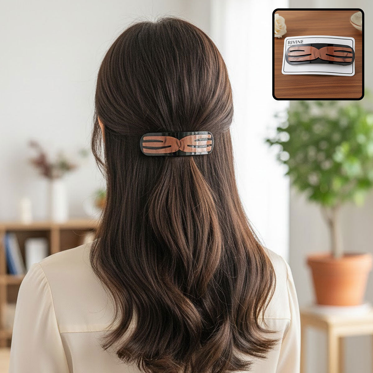 AM6385 Elegant Brown & Black Geometric Design Hair Clip / Snap Hair Barrette