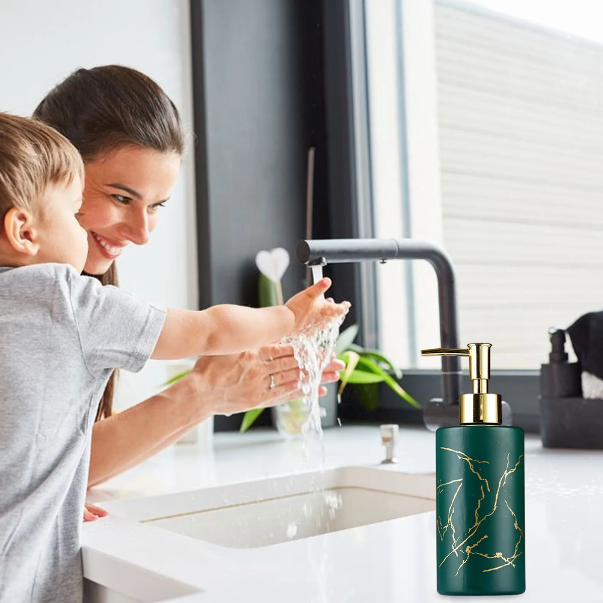 AM7131 Accura Luxury Marble Print Glass Liquid Soap Dispenser