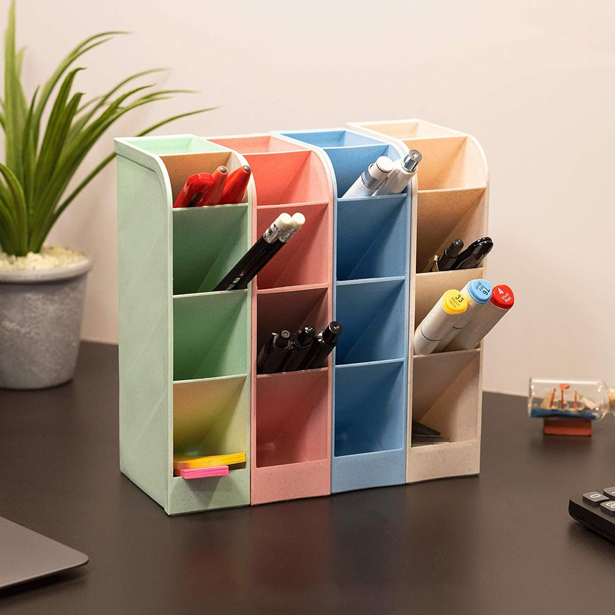 AM6868 Multi-Purpose 4-Slot Plastic Desk Organizer and Pen Stand