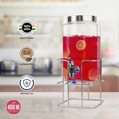 AM5212 Yera Aquafresh - Glass Juice/Mocktails Serving Jar With Tap And Stand - 4000 ml ( 1 pcs)