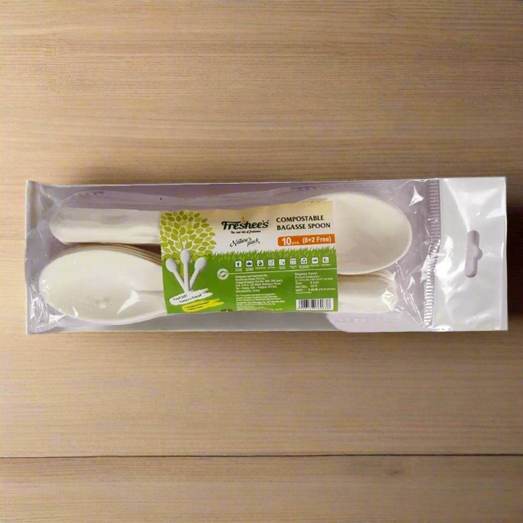 AM5815 Freshee Disposable Bagasse Spoons - Pack of 10