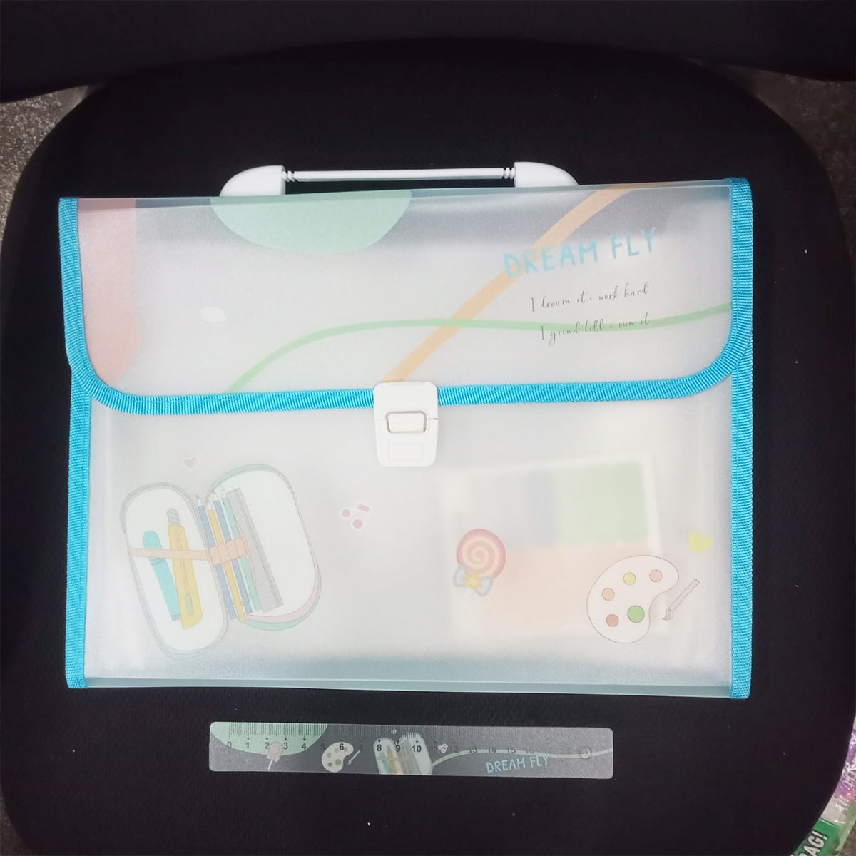 AM5899 Transparent Expanding File Folder with 12 Pockets, Handle, and Buckle (33x25cm)