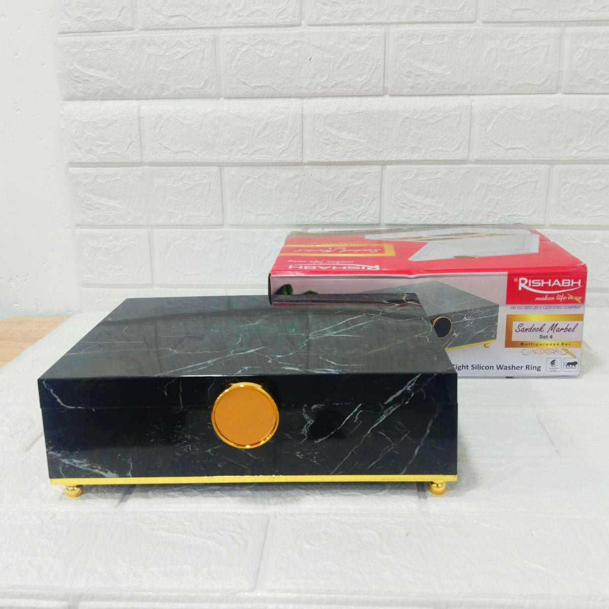 Di0188 Rishabh Sandook Marble 4 Multipurpose Storage Box with Golden Knob