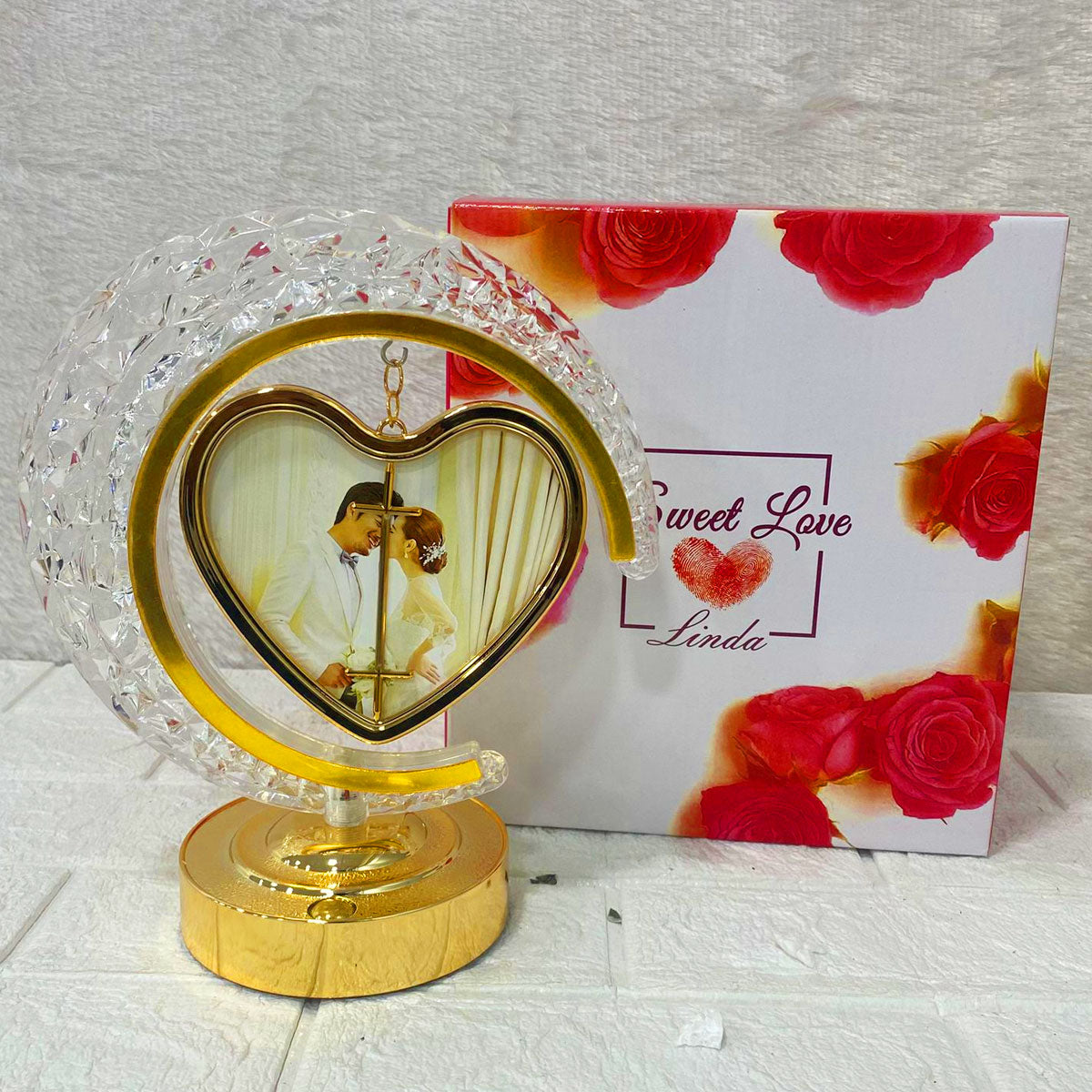 AM6269 LED Crystal Moon Lamp with Heart Shape Photo Frame