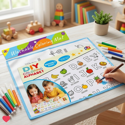 AM7810 DIY Alphabet Washable Coloring Mat with 6 Sketch Pens (Model: WC-01)