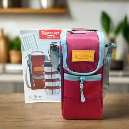 AM5652 Rishabh Steel Bite 4 Container Lunch Box WIth Lunch Bag