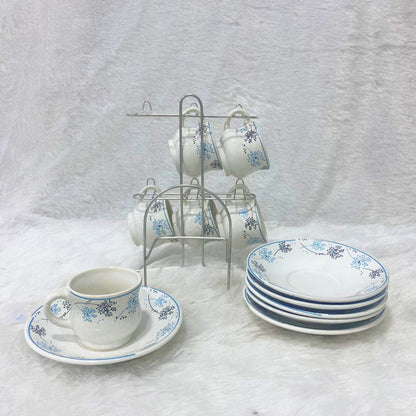 Di0363 Lp Elegant Designer Cup & Saucer Set with Stainless Steel Stand (Set of 12pc)