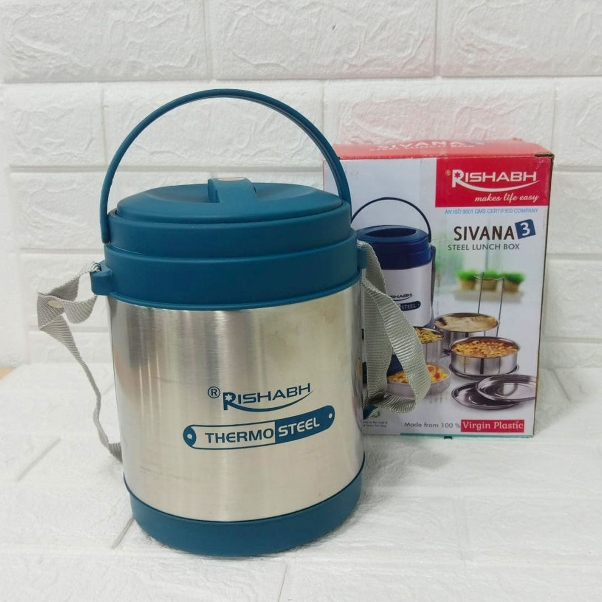 Di0174 Rishabh Sivana 3 Thermo Steel Lunch Box with Virgin Plastic Outer Case