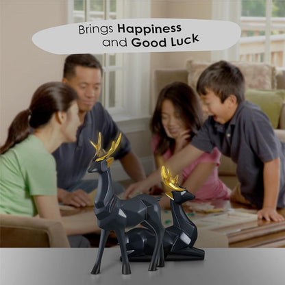 AM5365 Modern Geometrical Black Deer Pair Showpiece for Home Decoration- Pack of 2 deer