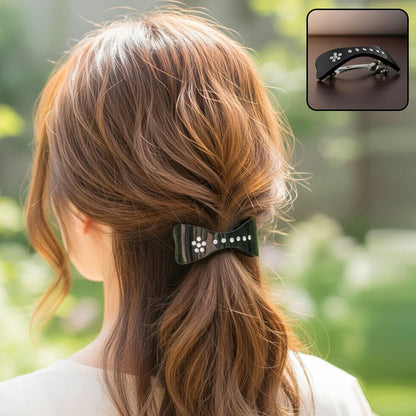 AM6391 Elegant Black Bow-Shaped and Curved Barrette Hair Clips