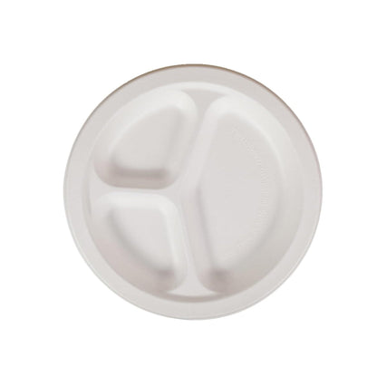 AM5735 Freshee Compostable 3 Compartment 10 inch Round Plates (Pack of 10)