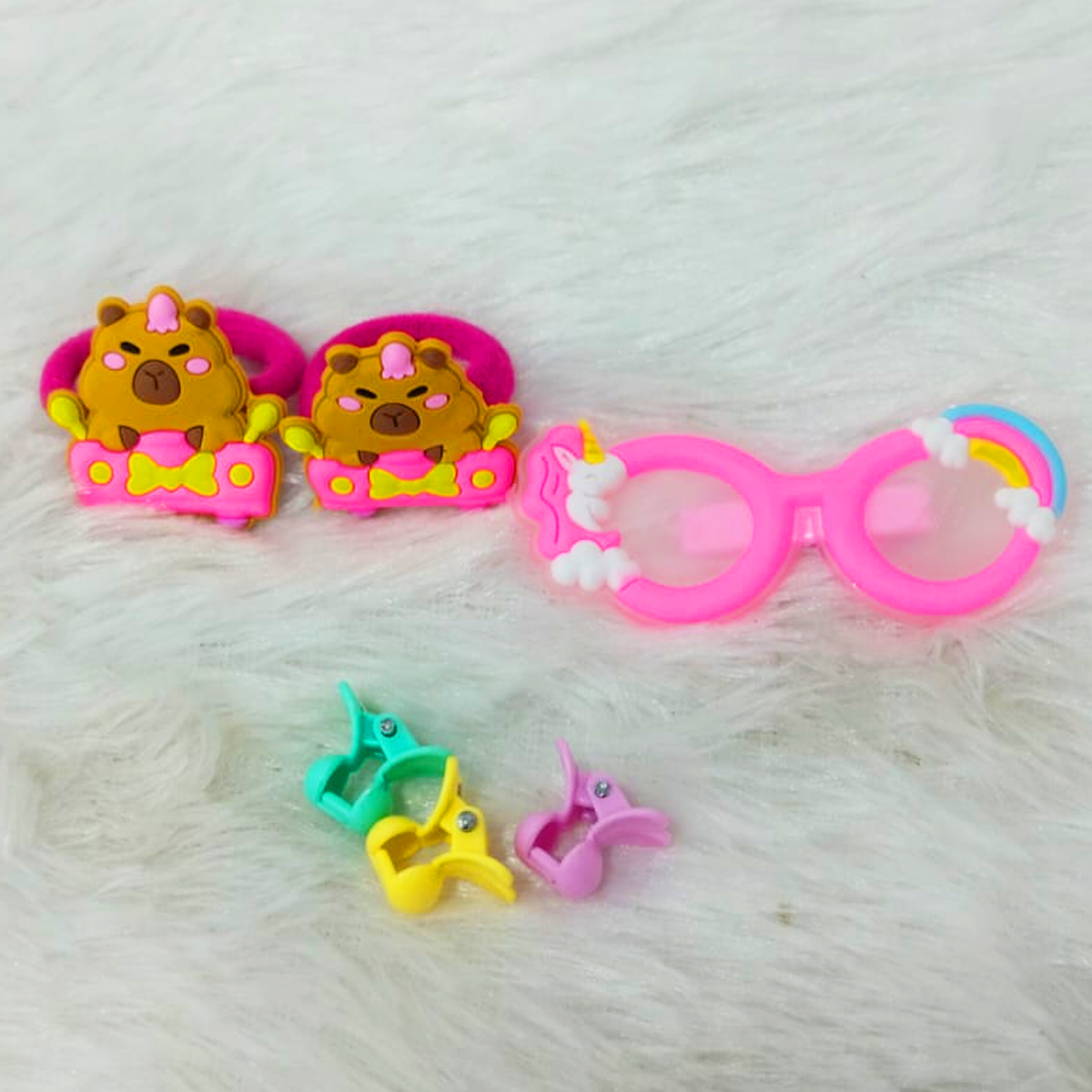 AM6218 Kids Cartoon Hair Accessory Set – Cute Goggles Hairpin, Bear Hair Bands & Mini Hair Clutchers