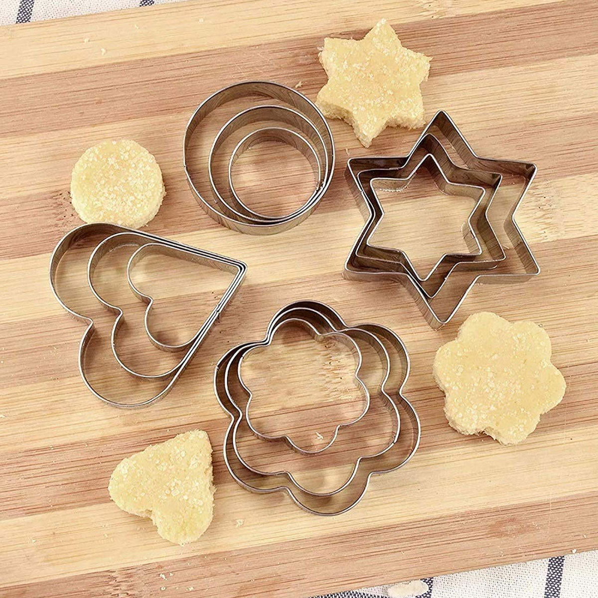 0813 Cookie Cutter Stainless Steel Cookie Cutter with Shape Heart Round Star and Flower (12 Pieces)