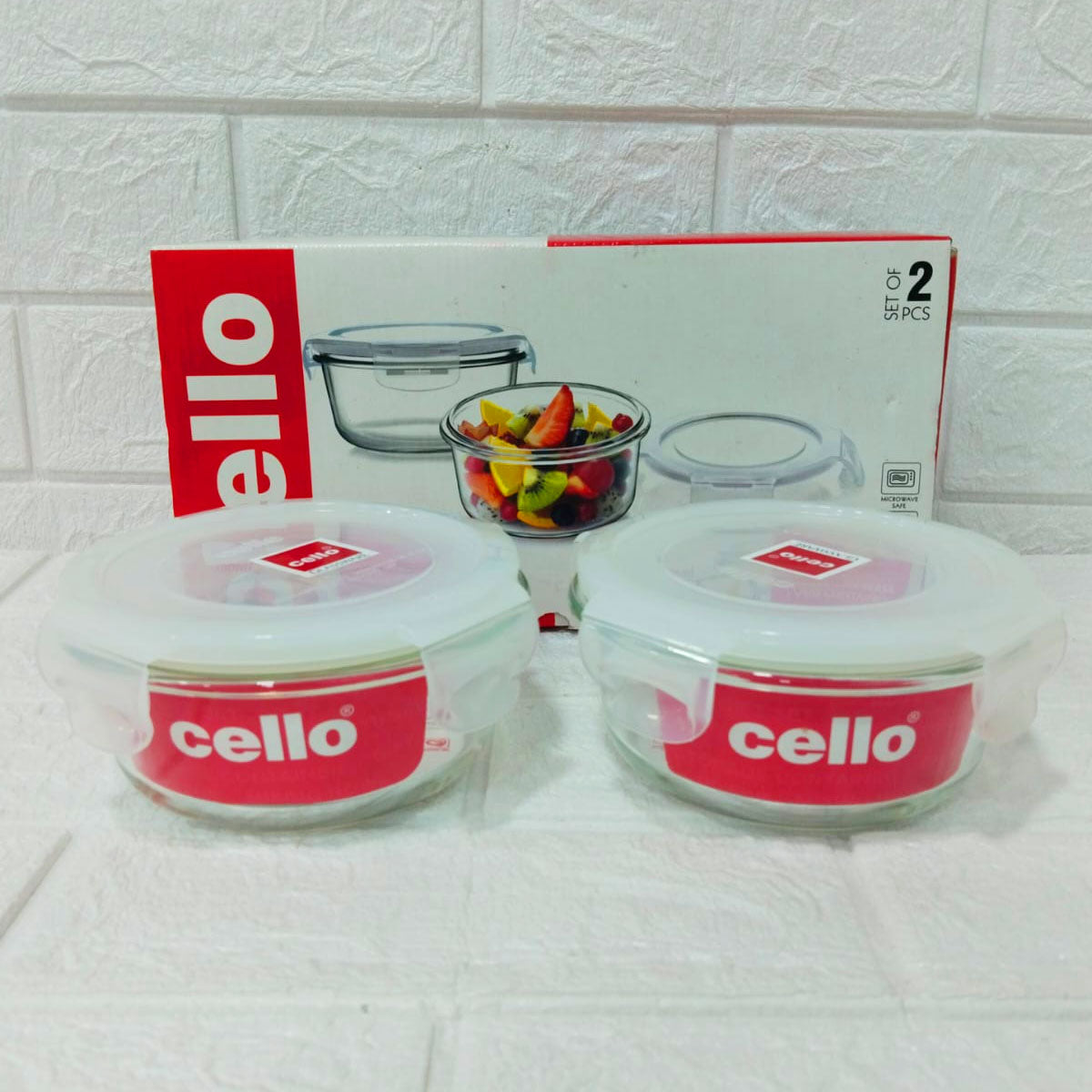 Di0242 Cello Camelia Round Glass Container Set | 2-Piece | 400ml Each with Airtight Lids