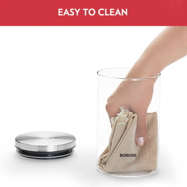 AM5171 Borosil Classic Jars With Wooden Tray - 4Pcs (600 ml Each)