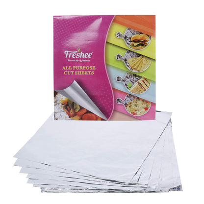 AM5740 Freshee Roti Wrapping Aluminium Foil Sheets, Pack of 1 x 50 Sheets Each 220 x 250mm Silver Foil Sheets