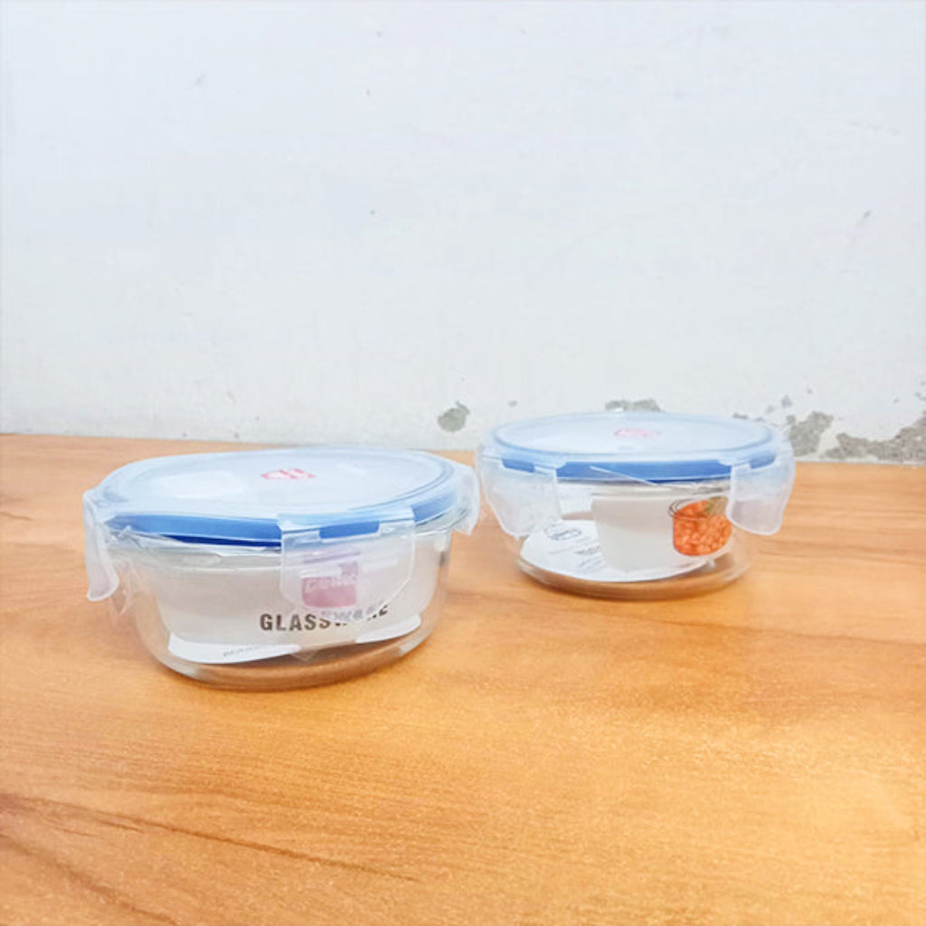 AM5458 Cello Majesty Round Glass Lunch Box 400ml x 2 N with Horizontal Jacket (Pack of 2Pc)