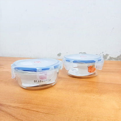 AM5458 Cello Majesty Round Glass Lunch Box 400ml x 2 N with Horizontal Jacket (Pack of 2Pc)