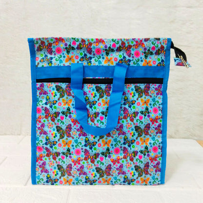 AM6283 Small Vibrant Butterfly Print Jute Bag - Zippered Multi-Purpose Shoulder Bag