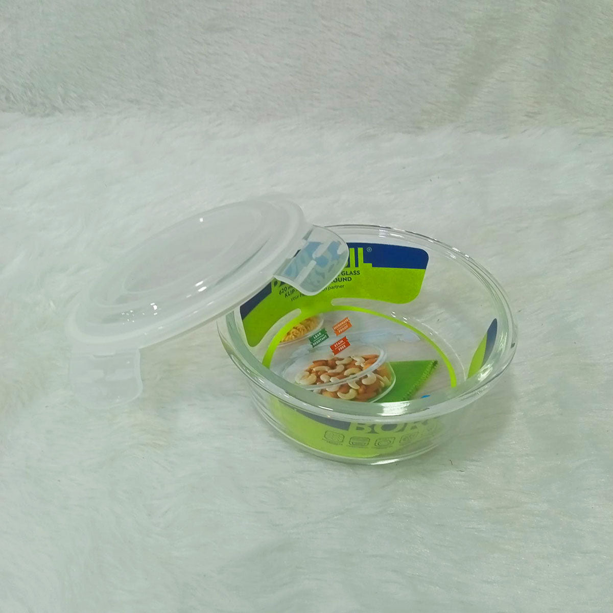 AM6196 Borosil Klip N Store Round Glass Container - 620 ml with Air Tight Lid