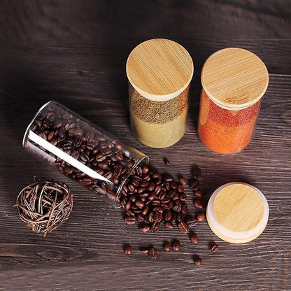 AM3727 Borosilicate Round Containers With Airtight Bamboo Wooden Lids
