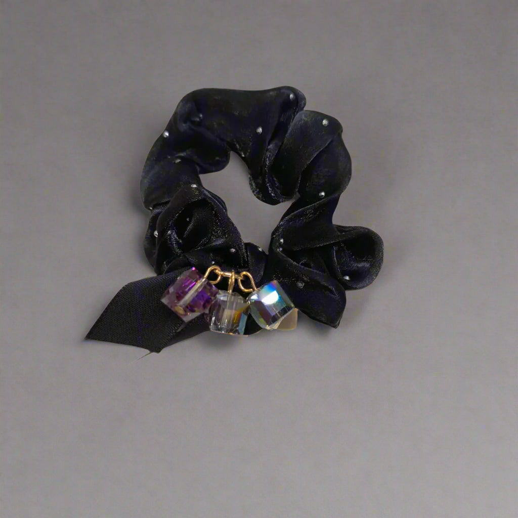 AM1298 Crystal Rhinestone Glossy Soft Satin Silk Hair Scrunchies Hair Elastic Bands 1pc