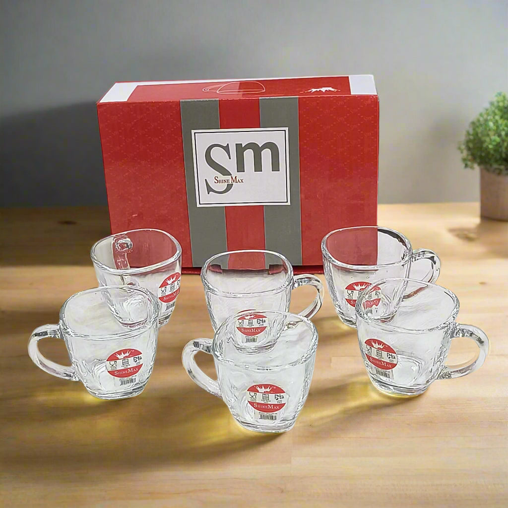 AM5398 Shine Max 6pc 80ml Coffee or Tea Cup Set Made of Glass