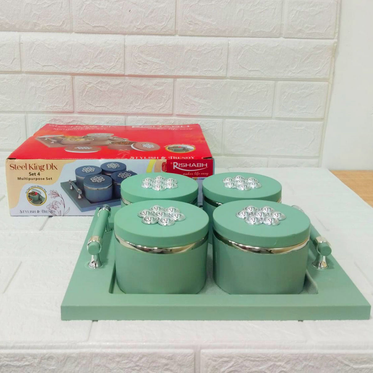 Di0189 Rishabh Steel King Deluxe 4-Piece Multipurpose Container With Tray Set