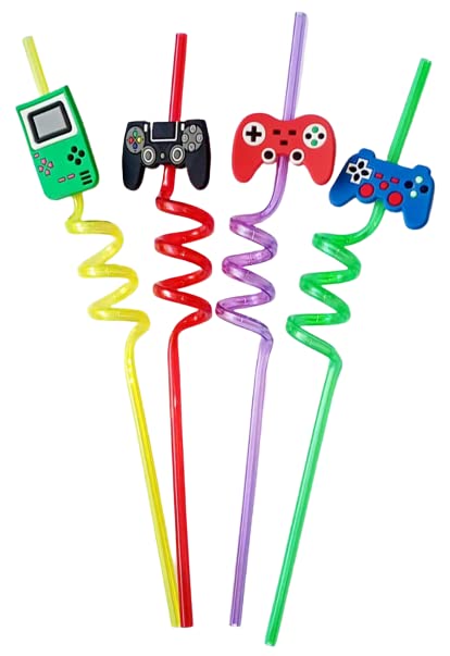 AM7761 Reusable straws are perfect for kids' summer parties. Plastic Straws Reusable Drinking Straws with Cartoon Decoration for Kids Birthday Party Favors or other summer celebration (4 pc Set)