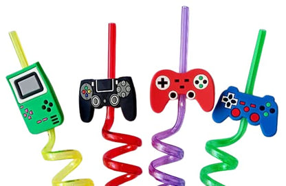 AM7761 Reusable straws are perfect for kids' summer parties. Plastic Straws Reusable Drinking Straws with Cartoon Decoration for Kids Birthday Party Favors or other summer celebration (4 pc Set)