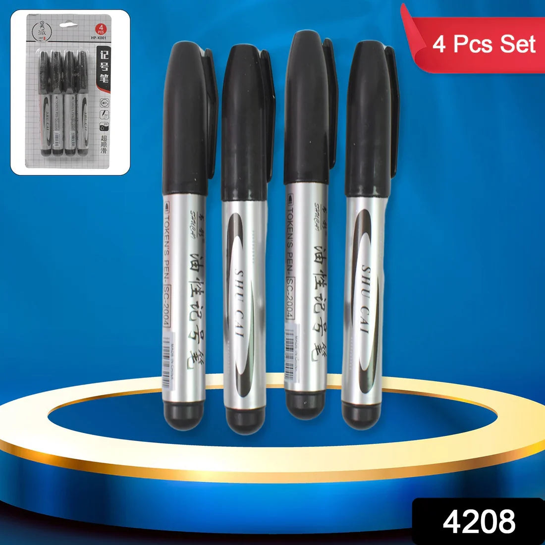 4208 Black Marker used in all kinds of school, college (4 Pcs Set)