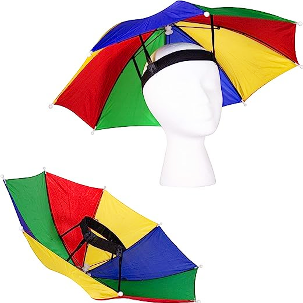 AM5607 Rainbow Umbrella Hat, Hand Free Umbrella for Adults and Kids - Waterproof and Lightweight Cap Umbrella