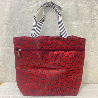 AM6263 Medium Monogram Patterned Zippered Tote Bag with Striped Handles