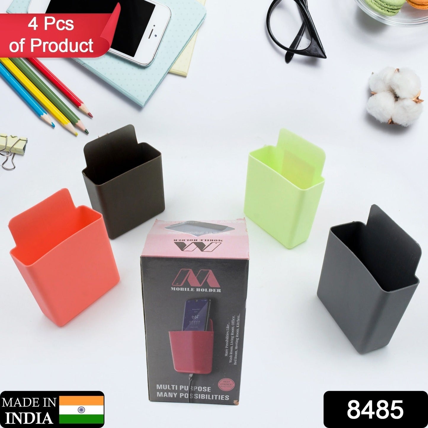 8485 Multipurpose Plastic Wall Mounted Remote & Mobile Holder Stand – (Pack of 4)
